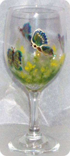 Butterfly Kisses Fantasy- Blue- Wine Glass